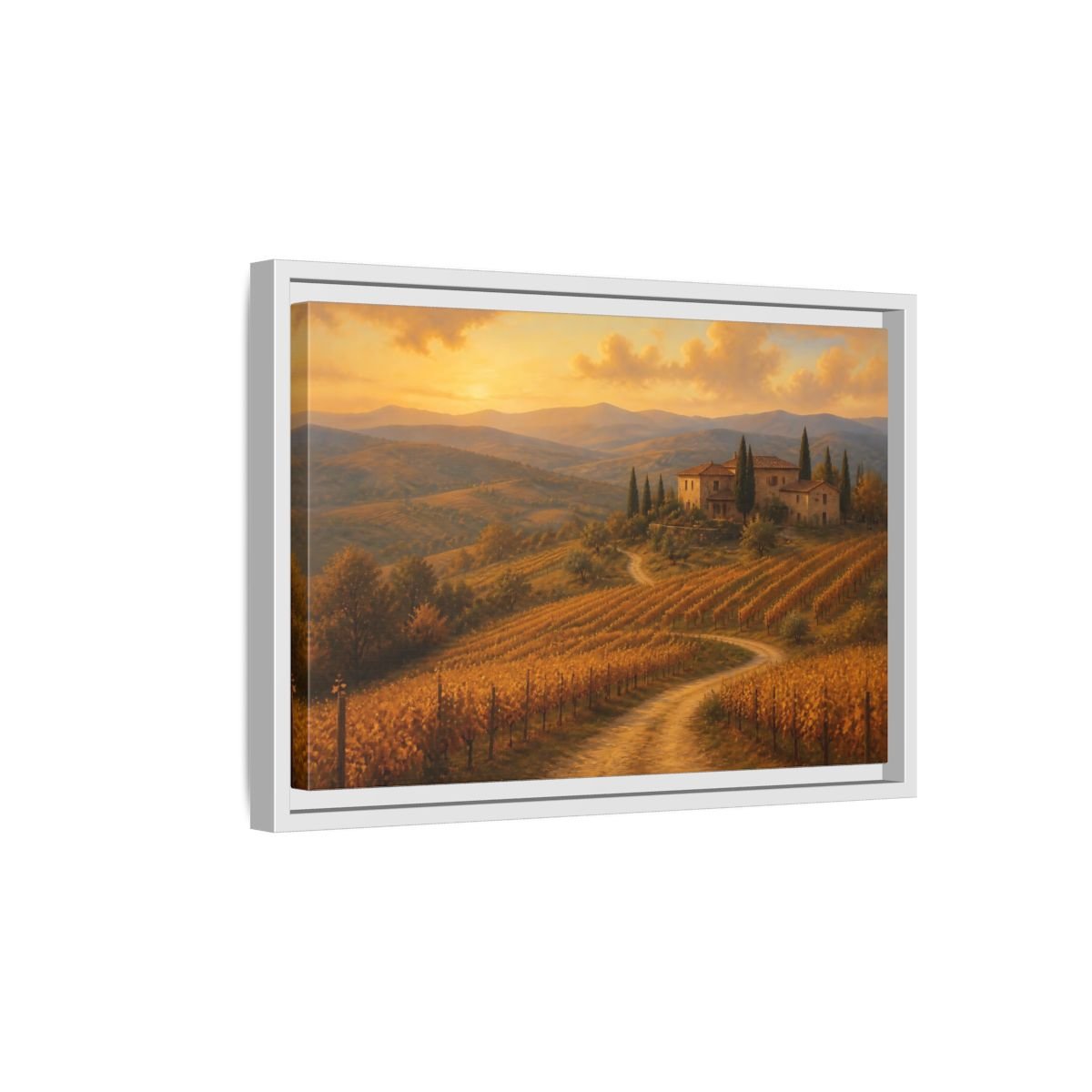 Nature Vineyard Golden Landscape Framed Canvas Wall Art Print – Living Room Decor, Above Sofa - YesArtYes