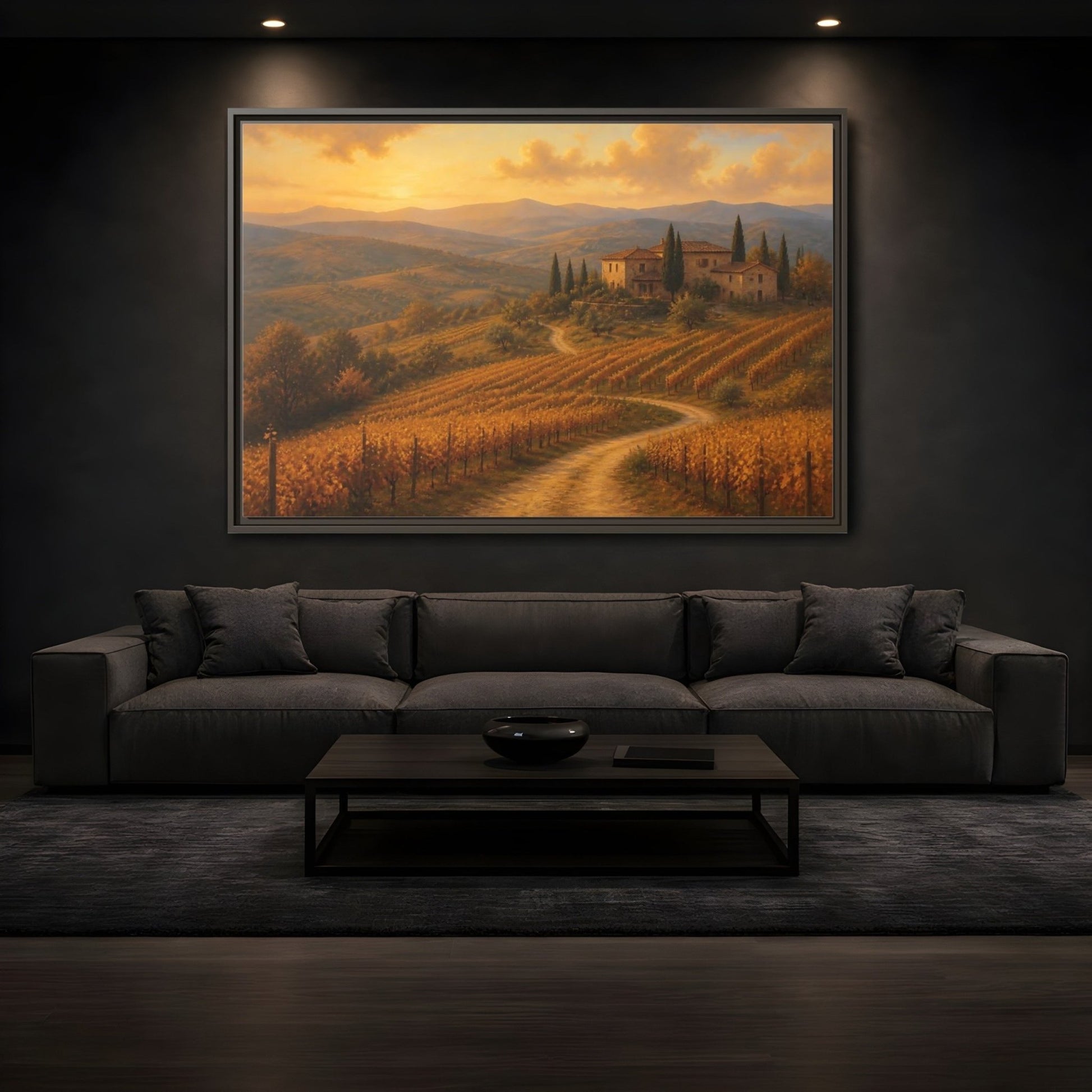 Nature Vineyard Golden Landscape Framed Canvas Wall Art Print – Living Room Decor, Above Sofa - YesArtYes