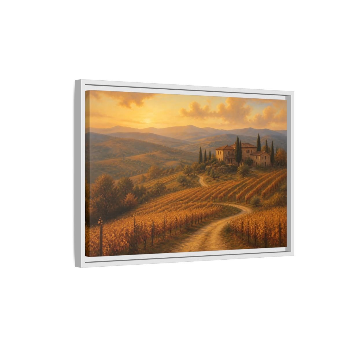 Nature Vineyard Golden Landscape Framed Canvas Wall Art Print – Living Room Decor, Above Sofa - YesArtYes