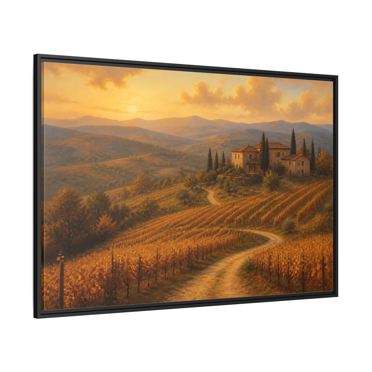 Nature Vineyard Golden Landscape Framed Canvas Wall Art Print – Living Room Decor, Above Sofa - YesArtYes