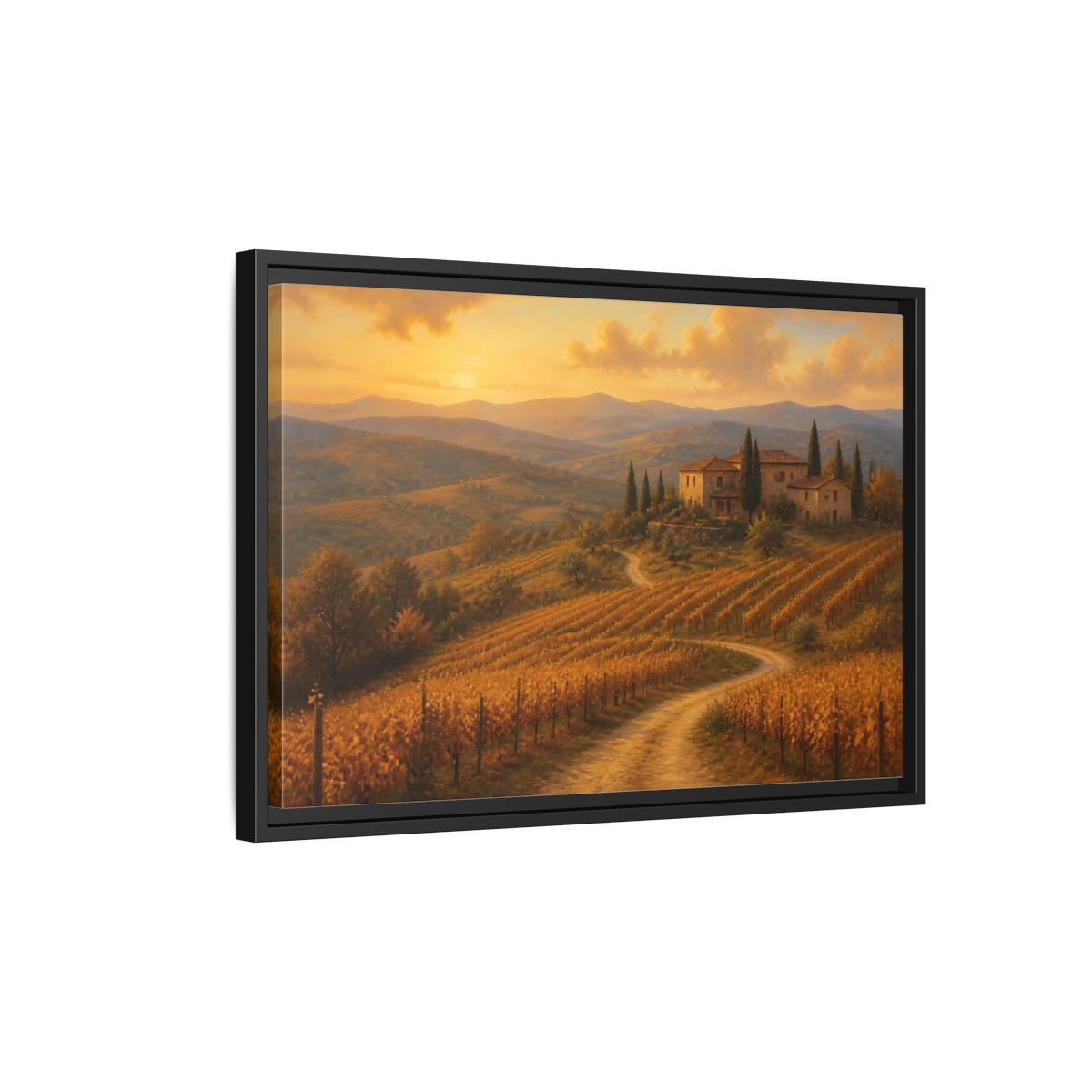 Nature Vineyard Golden Landscape Framed Canvas Wall Art Print – Living Room Decor, Above Sofa - YesArtYes