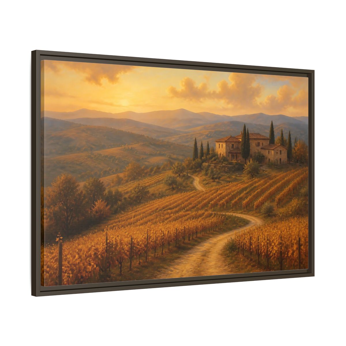 Nature Vineyard Golden Landscape Framed Canvas Wall Art Print – Living Room Decor, Above Sofa - YesArtYes