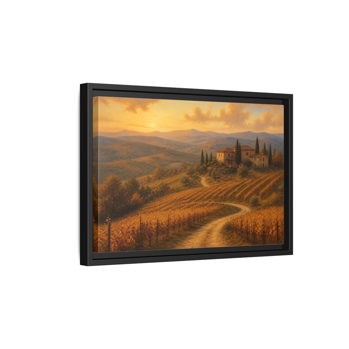 Nature Vineyard Golden Landscape Framed Canvas Wall Art Print – Living Room Decor, Above Sofa - YesArtYes