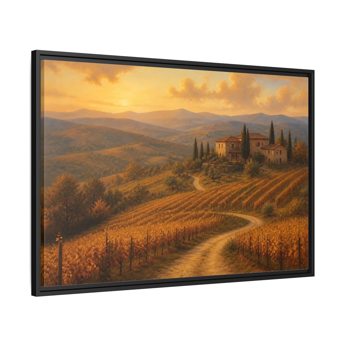 Nature Vineyard Golden Landscape Framed Canvas Wall Art Print – Living Room Decor, Above Sofa - YesArtYes