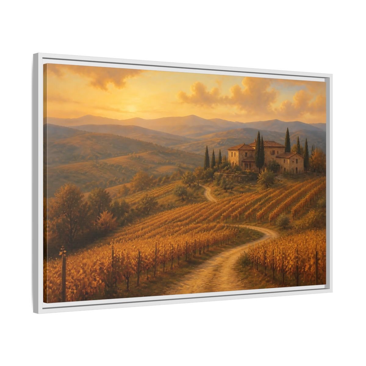 Nature Vineyard Golden Landscape Framed Canvas Wall Art Print – Living Room Decor, Above Sofa - YesArtYes