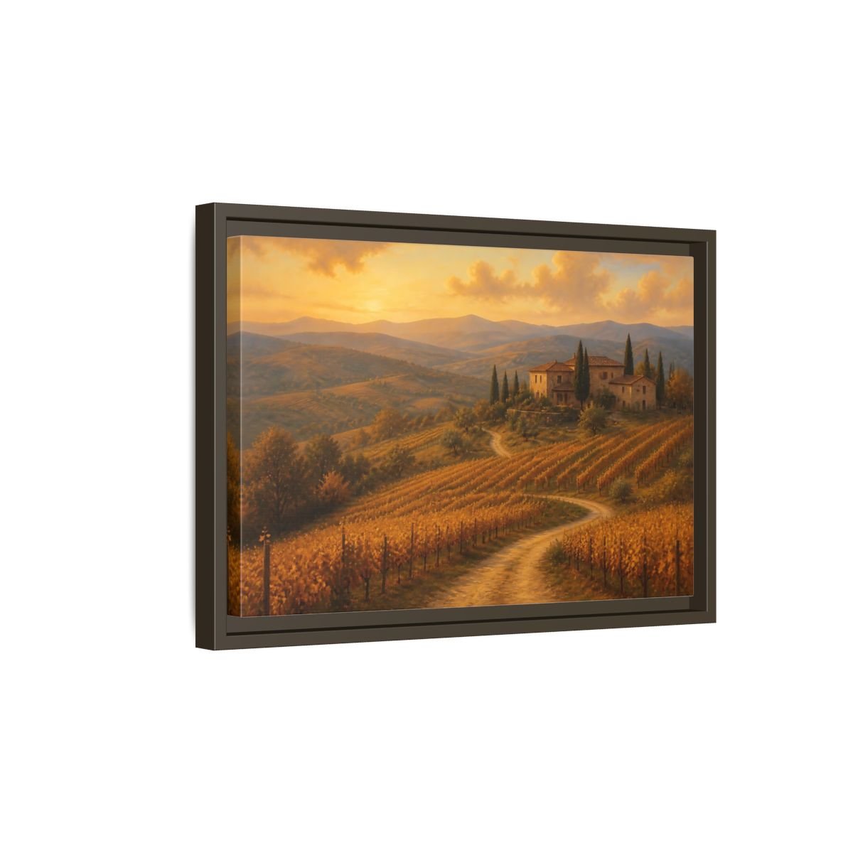 Nature Vineyard Golden Landscape Framed Canvas Wall Art Print – Living Room Decor, Above Sofa - YesArtYes