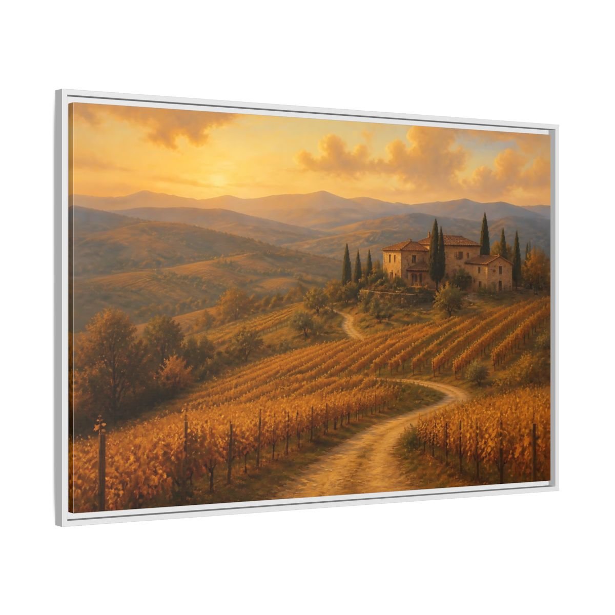 Nature Vineyard Golden Landscape Framed Canvas Wall Art Print – Living Room Decor, Above Sofa - YesArtYes