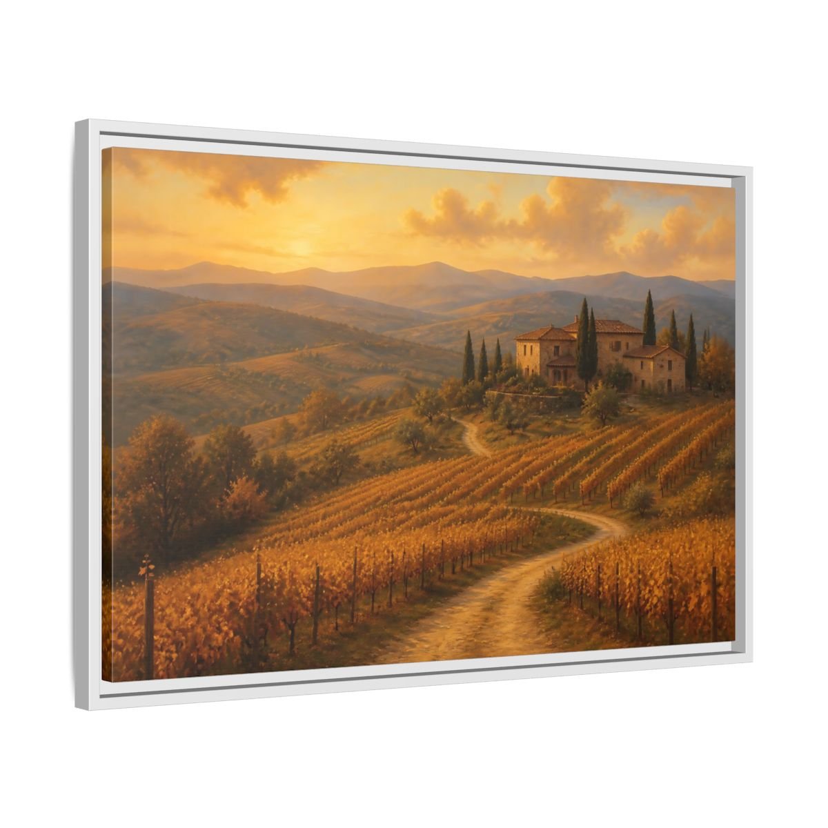 Nature Vineyard Golden Landscape Framed Canvas Wall Art Print – Living Room Decor, Above Sofa - YesArtYes