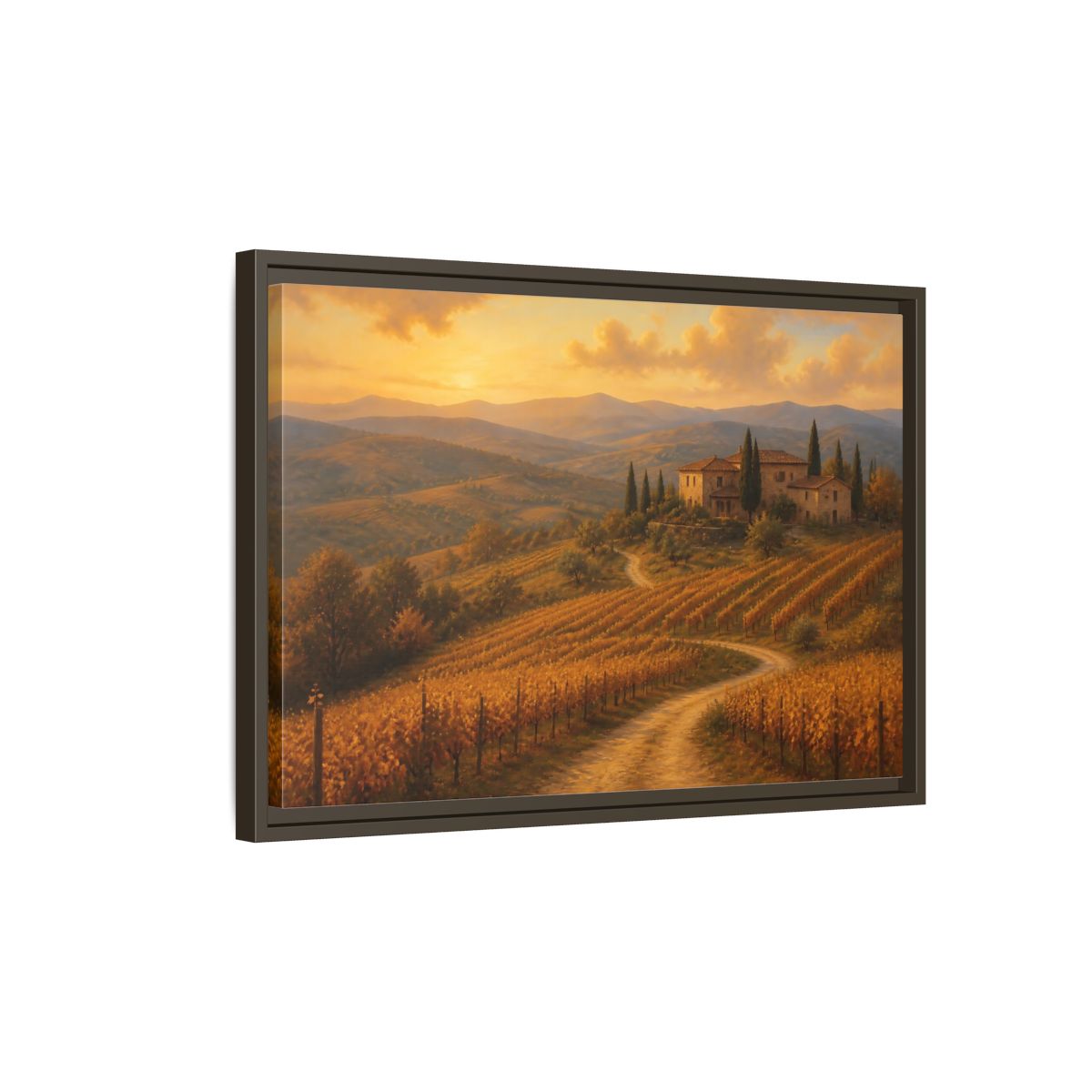Side Mockup 2. Nature Vineyard Golden Landscape shown as stretched canvas wall art