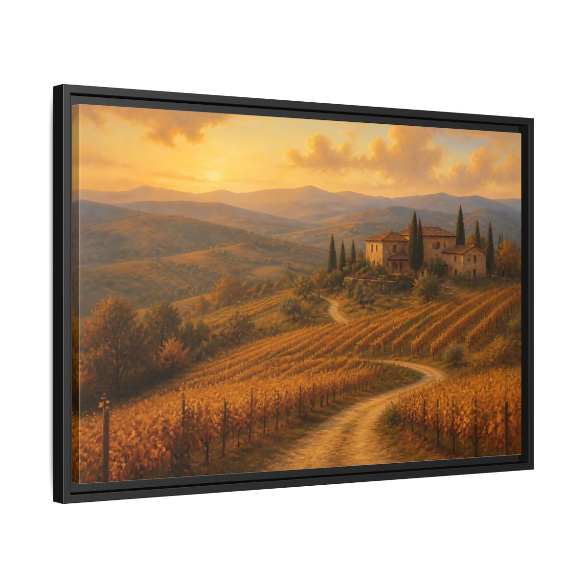Side Mockup 14. Nature Vineyard Golden Landscape shown as stretched canvas wall art