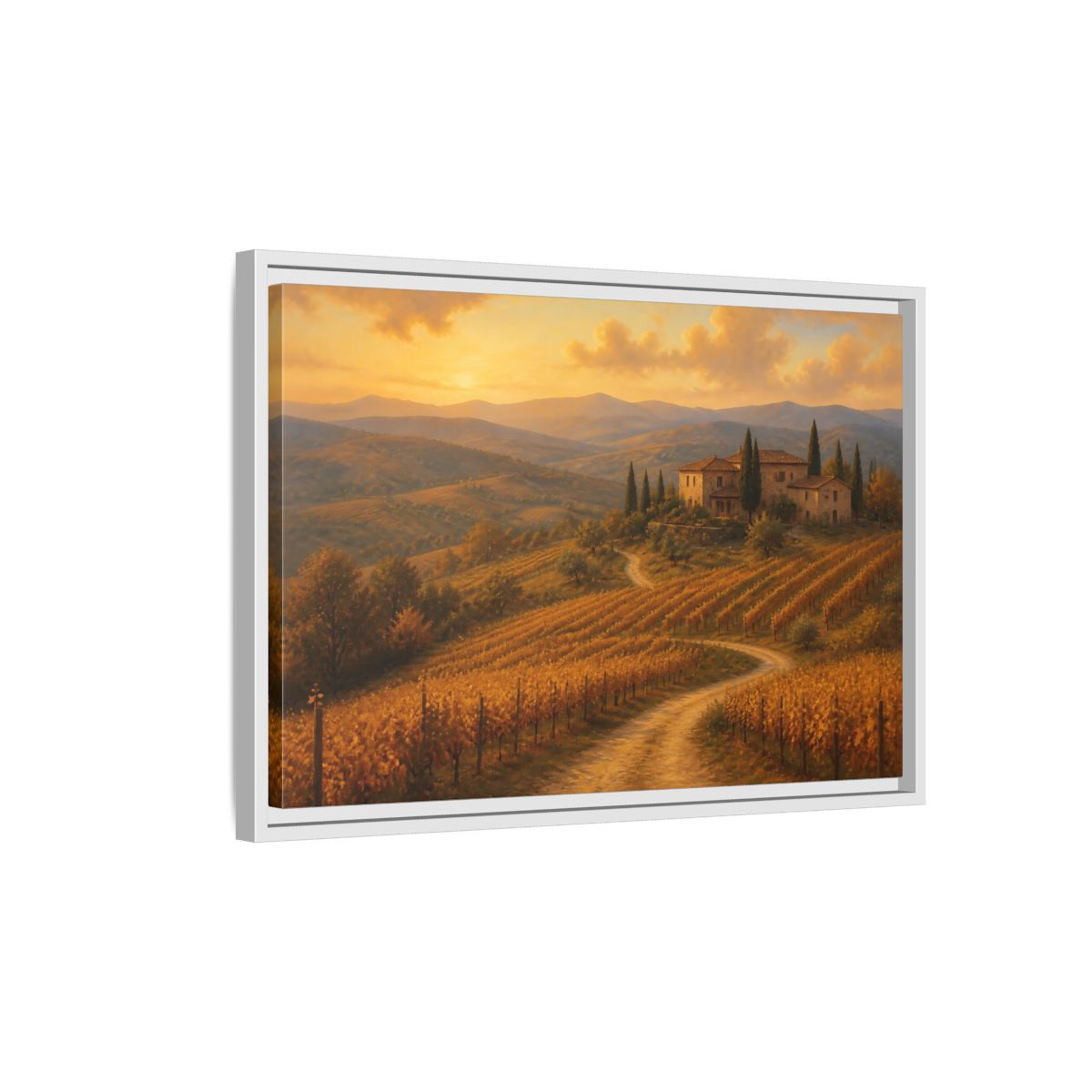 Side Mockup 1. Nature Vineyard Golden Landscape shown as stretched canvas wall art