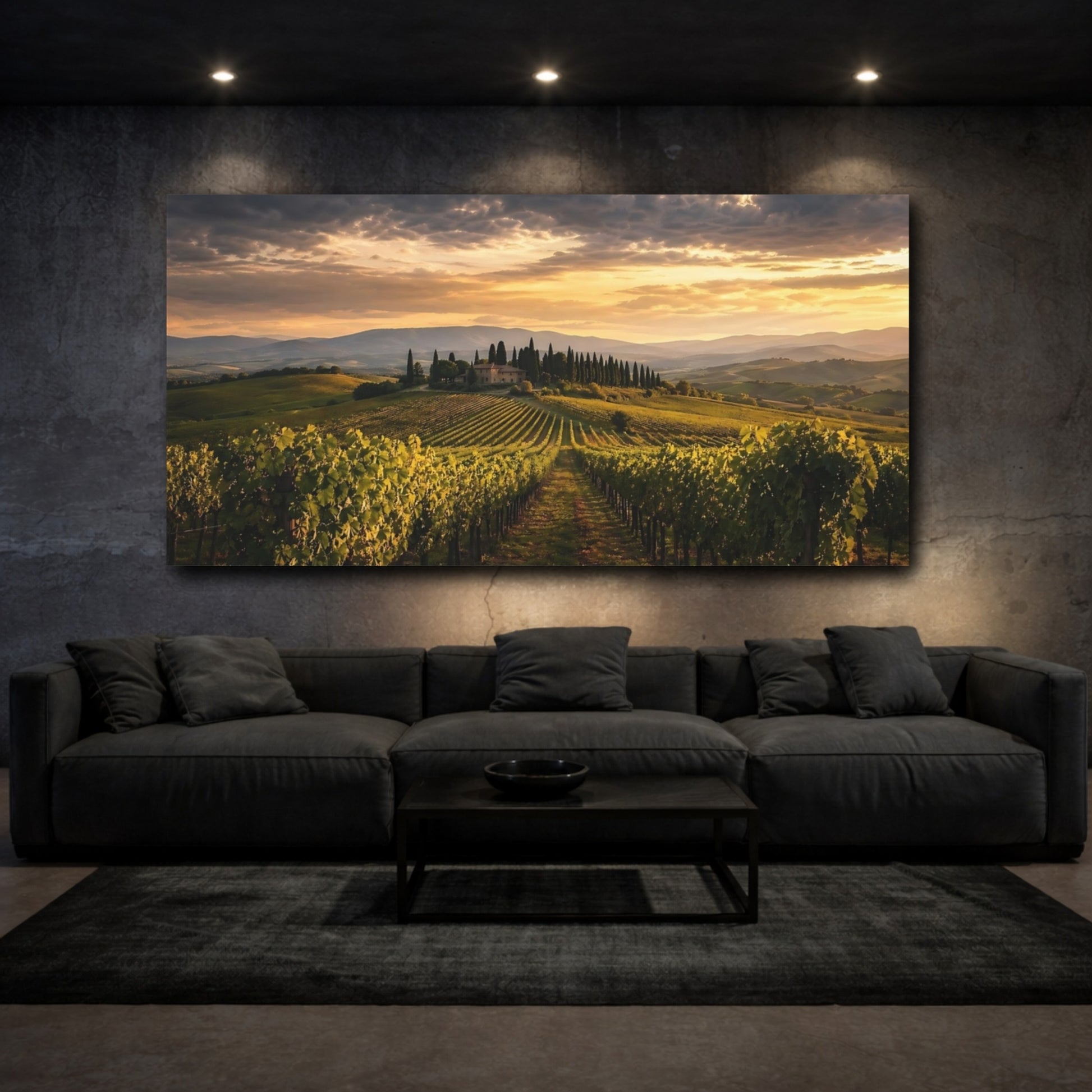 Mockup 2. Nature Vineyard Golden Vineyard shown as stretched canvas wall art
