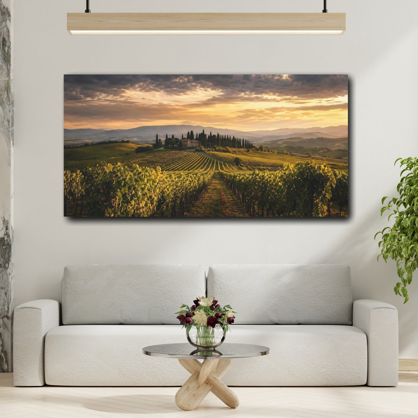Mockup 3. Nature Vineyard Golden Vineyard shown as stretched canvas wall art