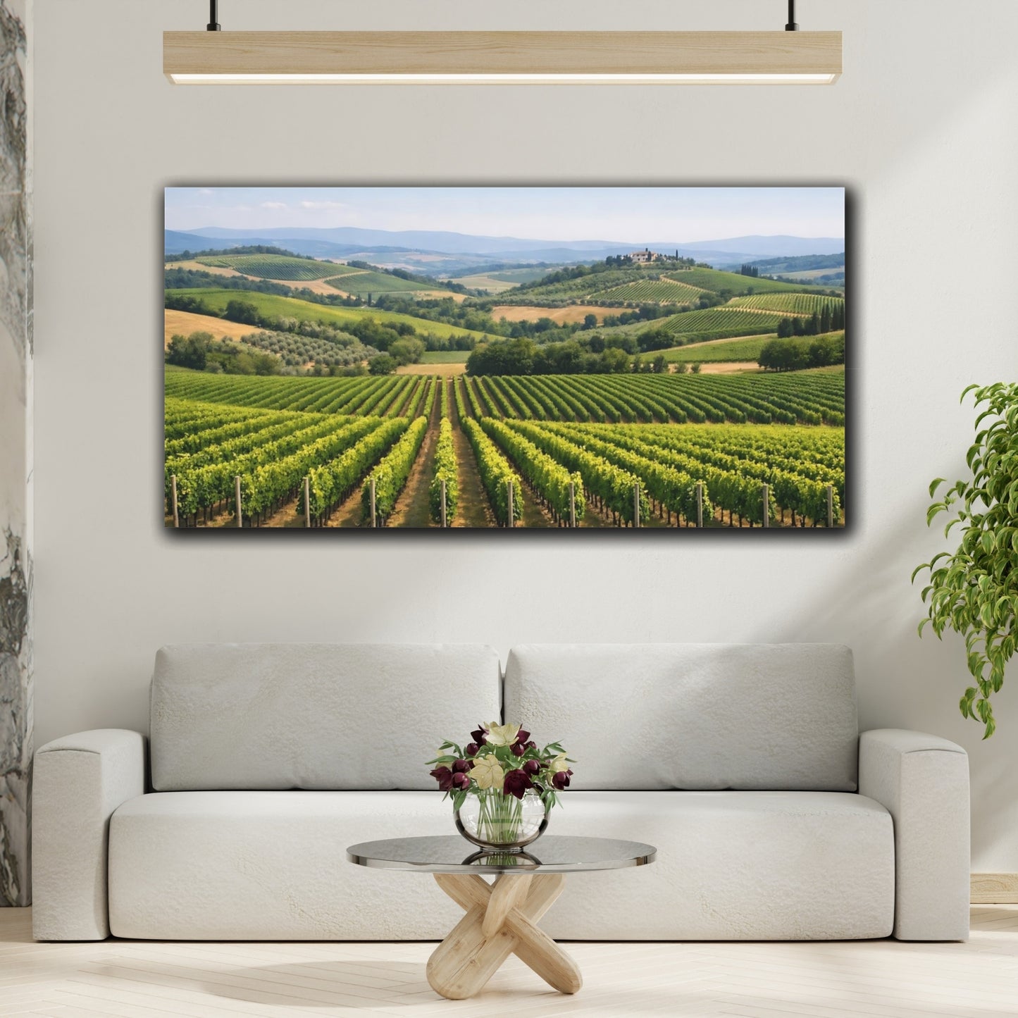 Mockup 3. Nature Vineyard Green Vineyard Hills shown as stretched canvas wall art