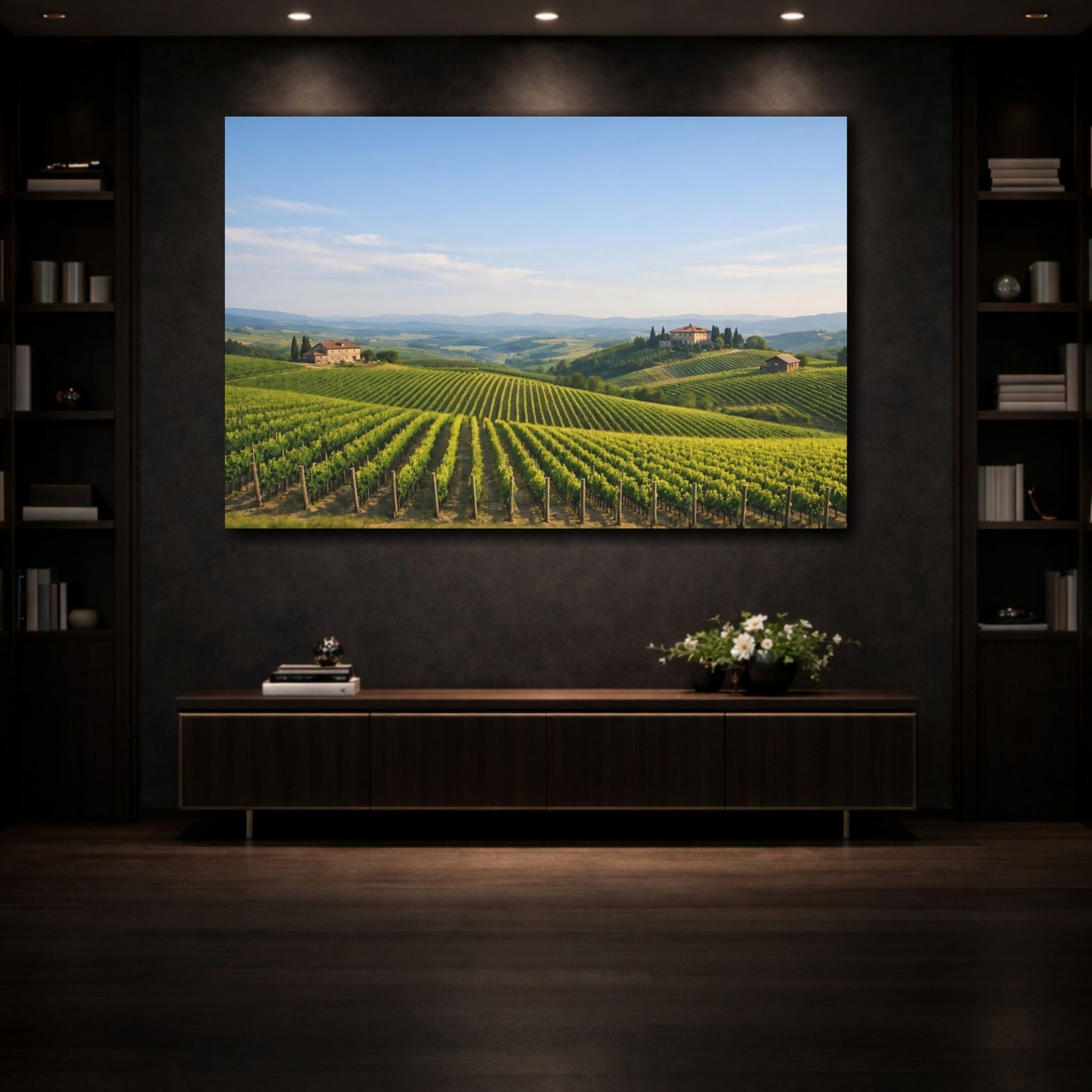 Mockup 3. Nature Vineyard Green Vineyard shown as stretched canvas wall art