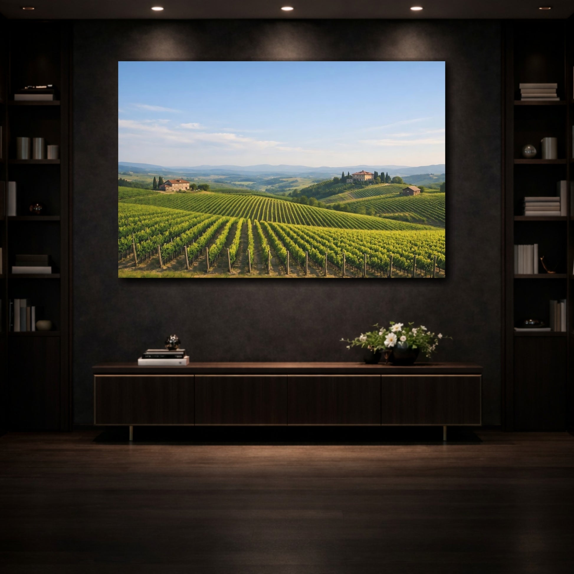 Mockup 3. Nature Vineyard Green Vineyard shown as stretched canvas wall art