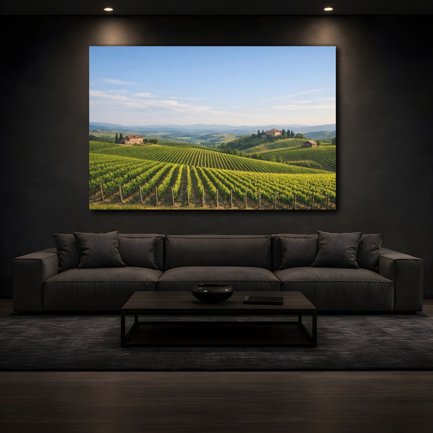 Mockup 4. Nature Vineyard Green Vineyard shown as stretched canvas wall art