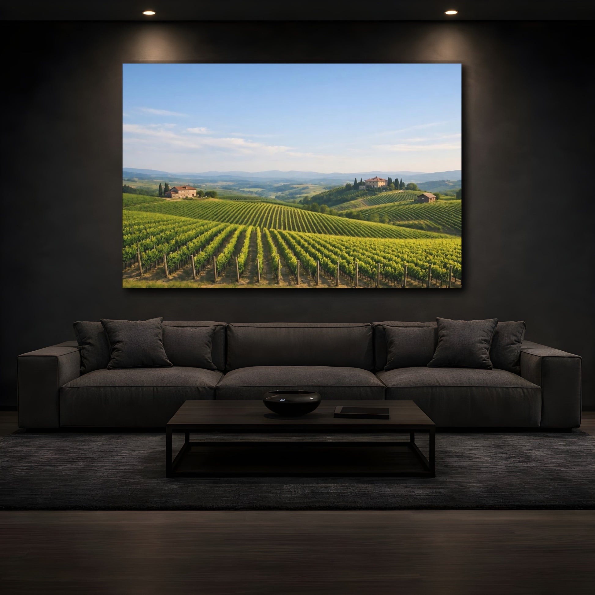 Mockup 4. Nature Vineyard Green Vineyard shown as stretched canvas wall art