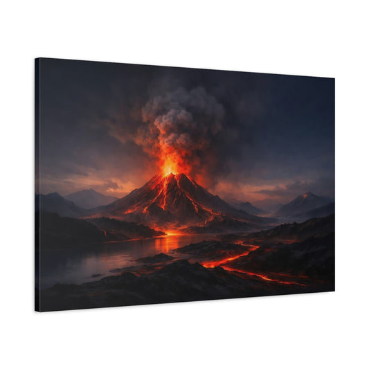 Main Mockup. Nature Volcanic Eruption Dark Orange Landscape shown as stretched canvas wall art