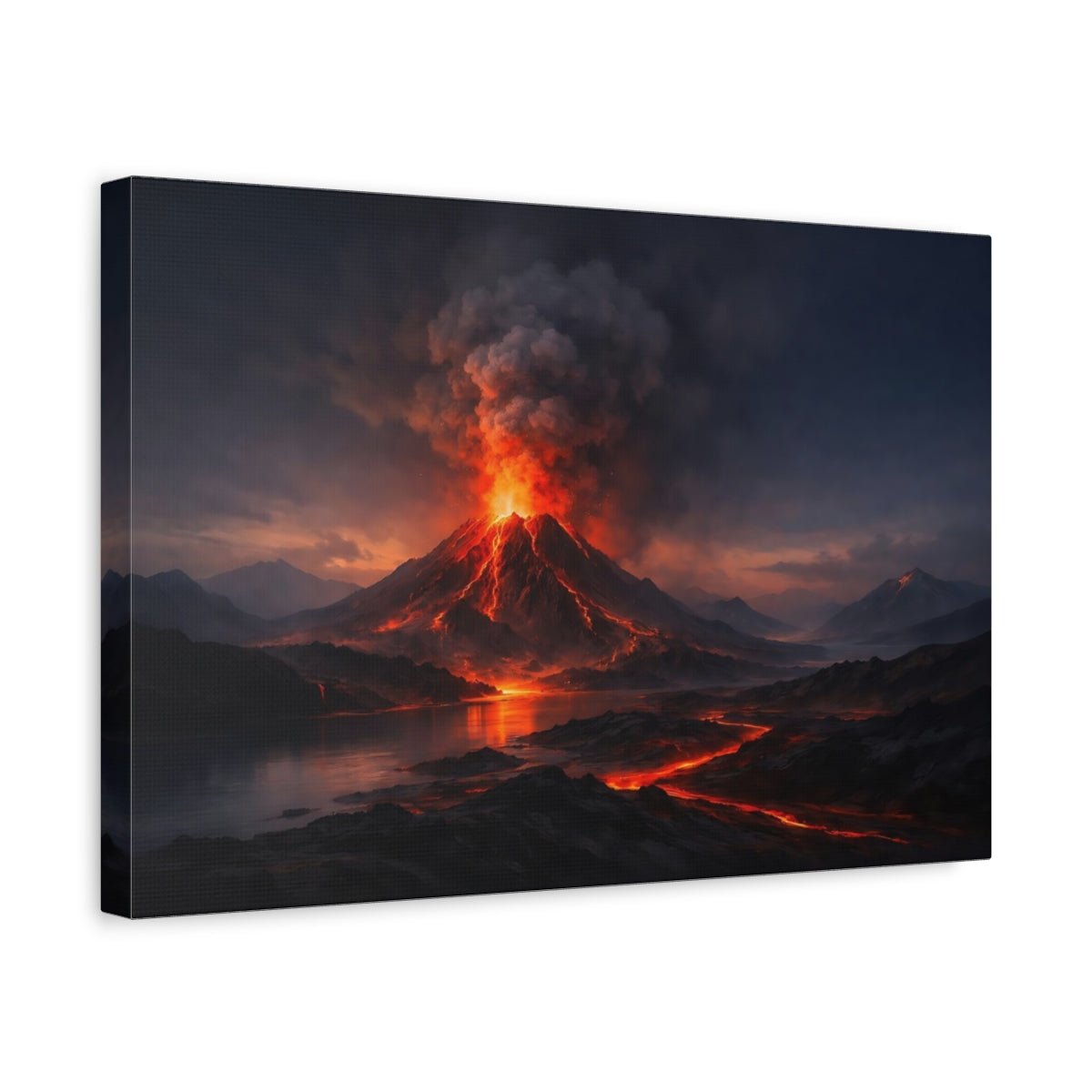 Side Mockup 4. Nature Volcanic Eruption Dark Orange Landscape shown as stretched canvas wall art