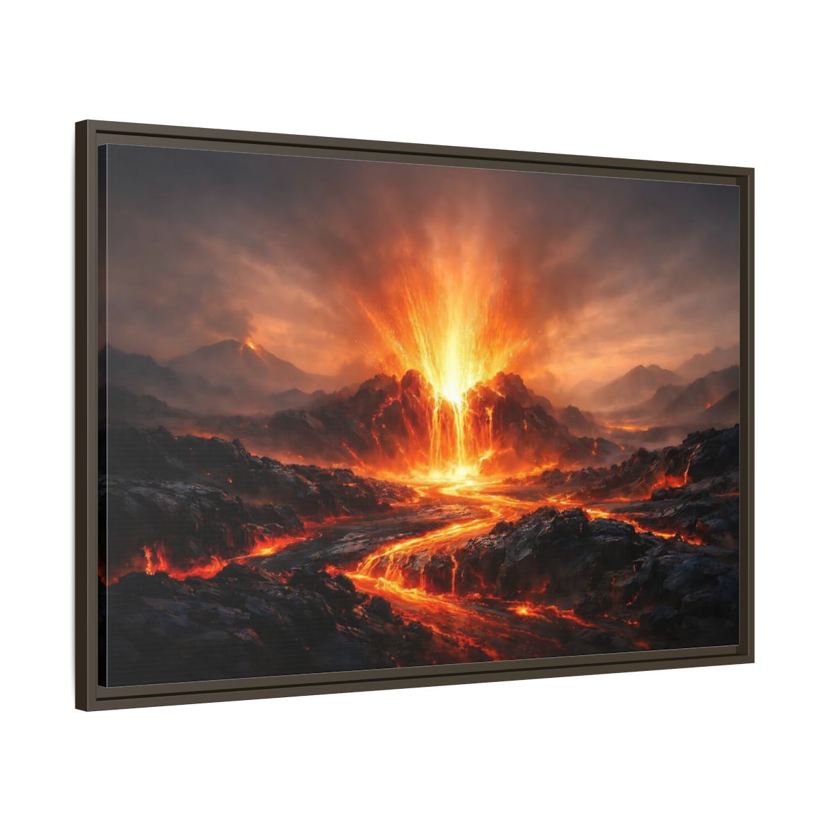 Side Mockup 9. Nature Volcanic Eruption Volcano Landscape shown as stretched canvas wall art