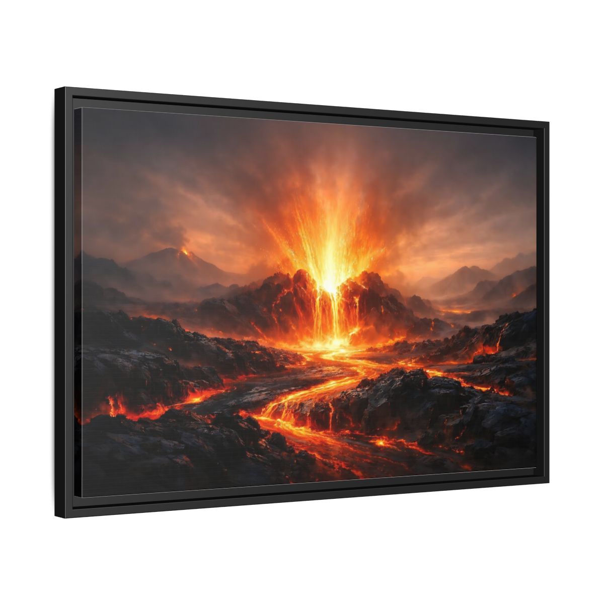 Side Mockup 14. Nature Volcanic Eruption Volcano Landscape shown as stretched canvas wall art