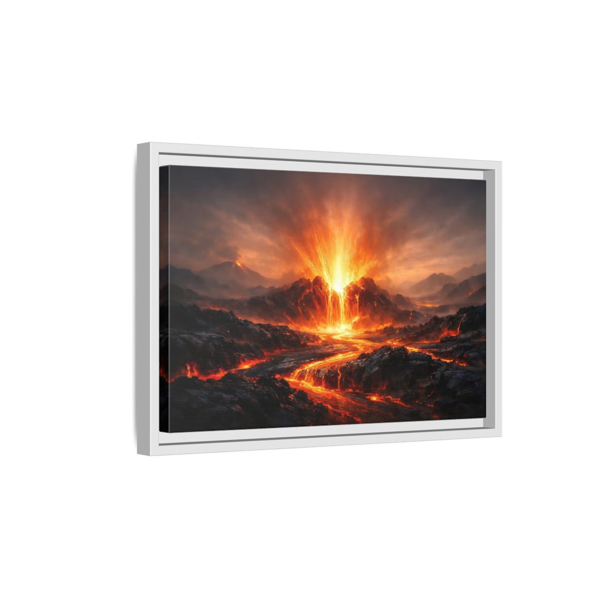 Side Mockup 4. Nature Volcanic Eruption Volcano Landscape shown as stretched canvas wall art