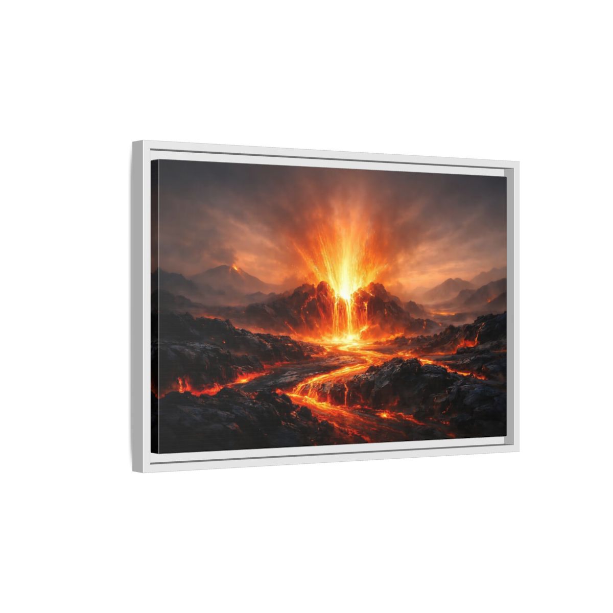 Side Mockup 1. Nature Volcanic Eruption Volcano Landscape shown as stretched canvas wall art