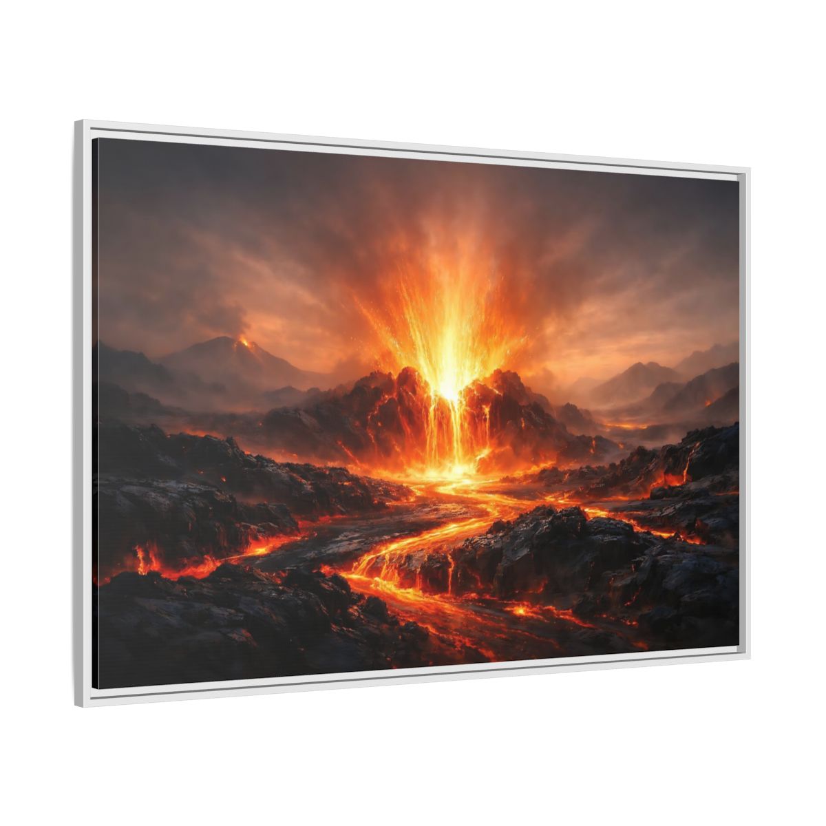 Side Mockup 7. Nature Volcanic Eruption Volcano Landscape shown as stretched canvas wall art