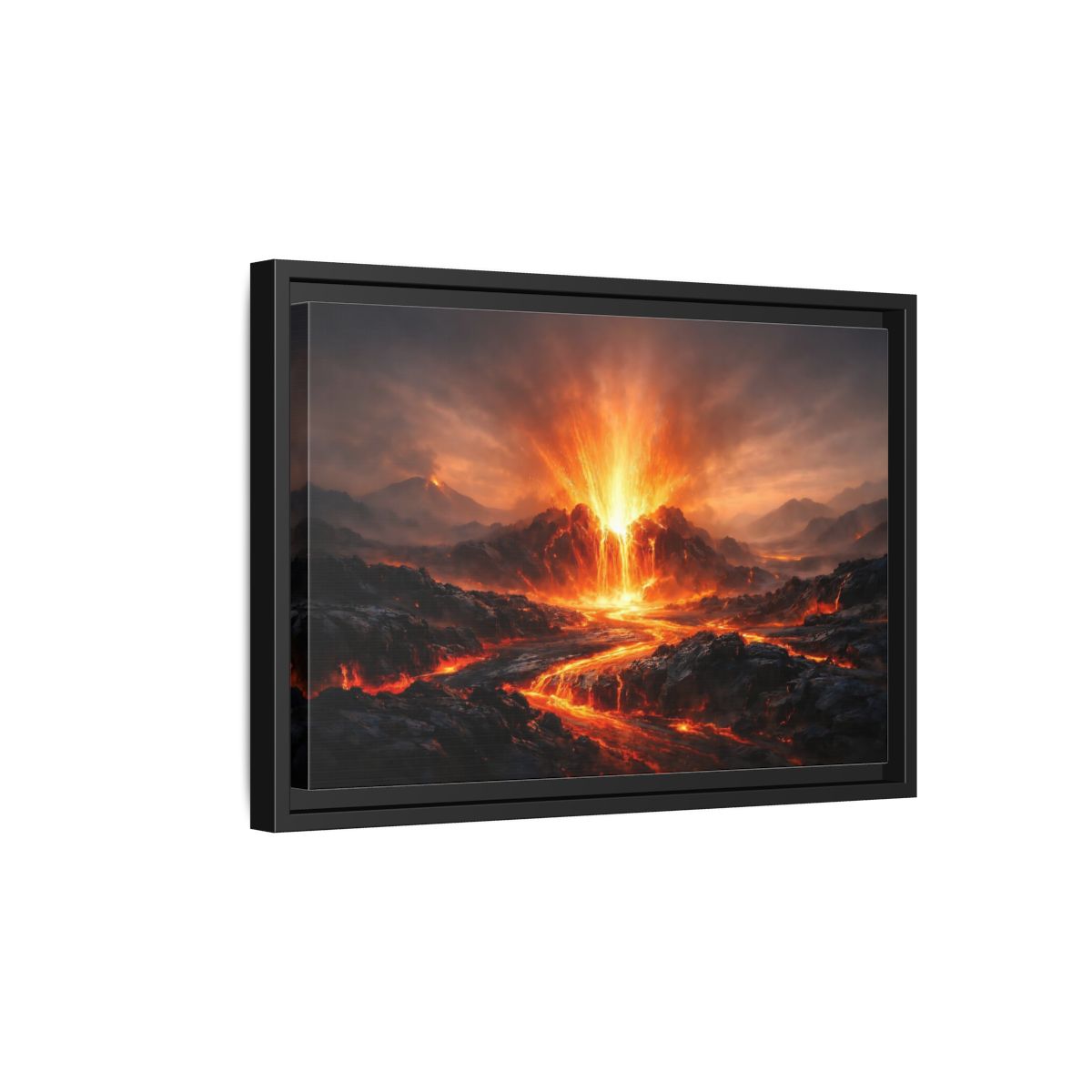 Side Mockup 6. Nature Volcanic Eruption Volcano Landscape shown as stretched canvas wall art