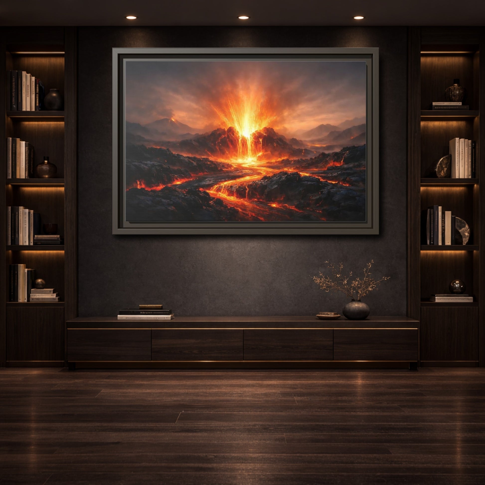 Mockup 3. Nature Volcanic Eruption Volcano Landscape shown as stretched canvas wall art