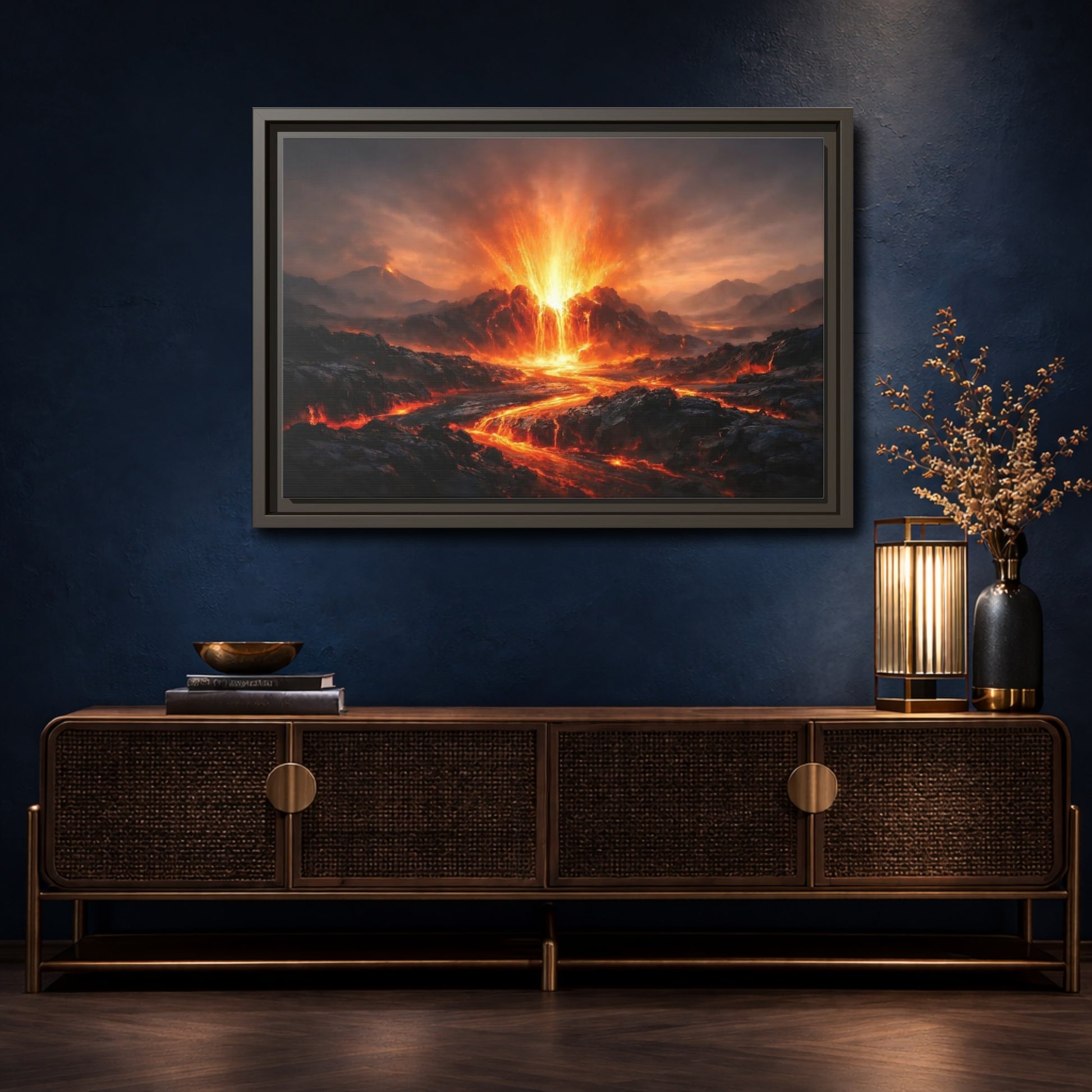 Mockup 4. Nature Volcanic Eruption Volcano Landscape shown as stretched canvas wall art