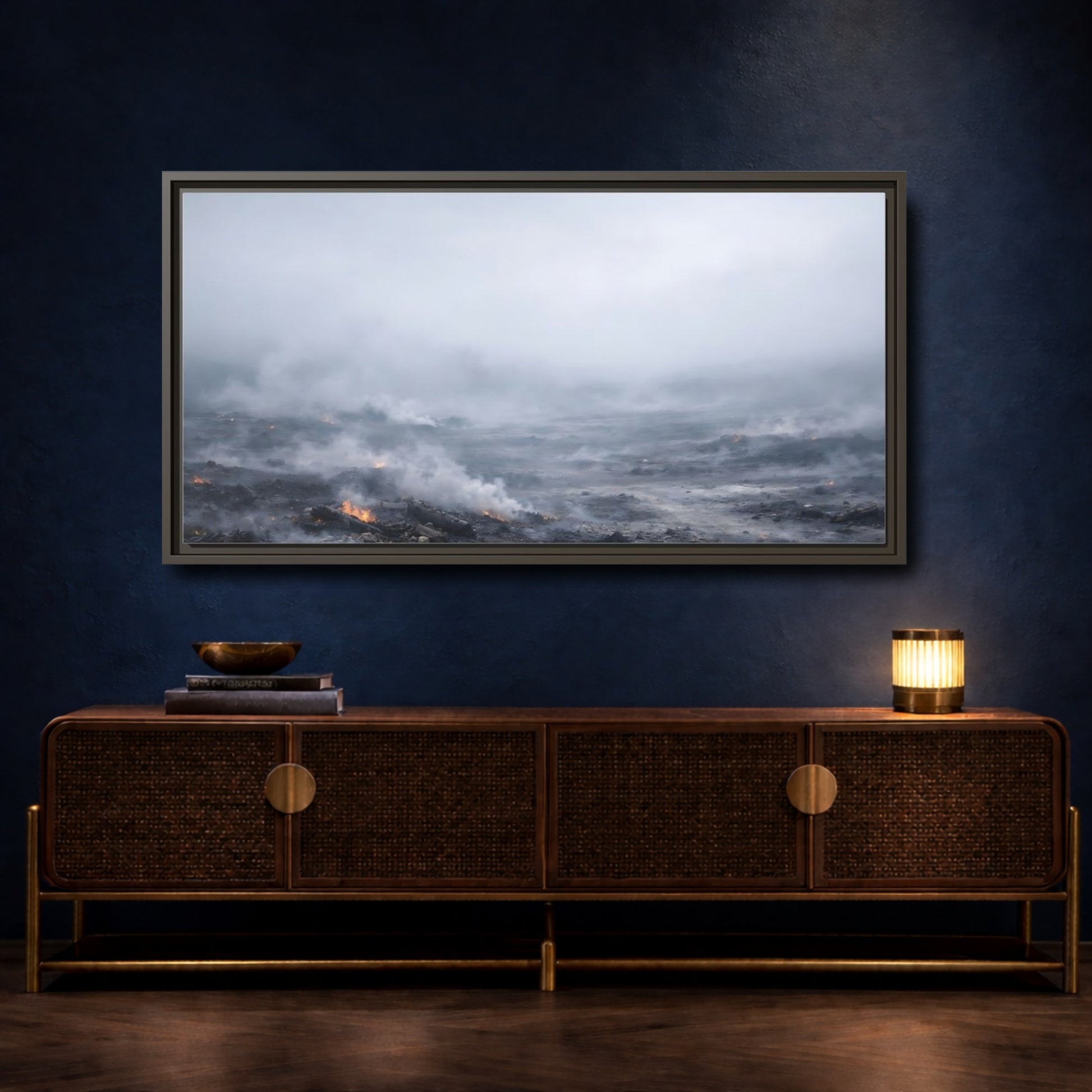 Mockup 4. Nature Volcanic Landscape Smoldering Landscape shown as stretched canvas wall art