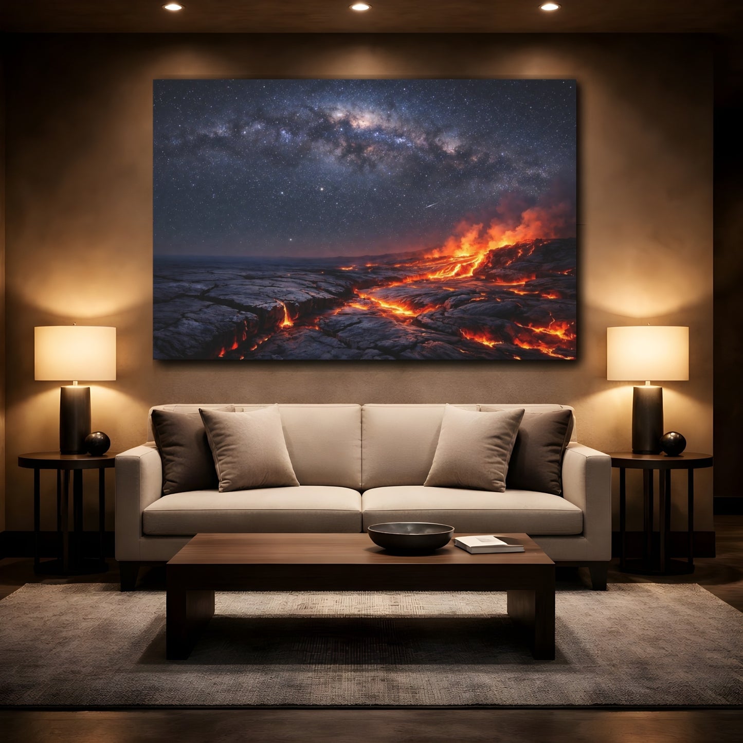 Mockup 2. Nature Volcanic Lava Lava Night Sky shown as stretched canvas wall art