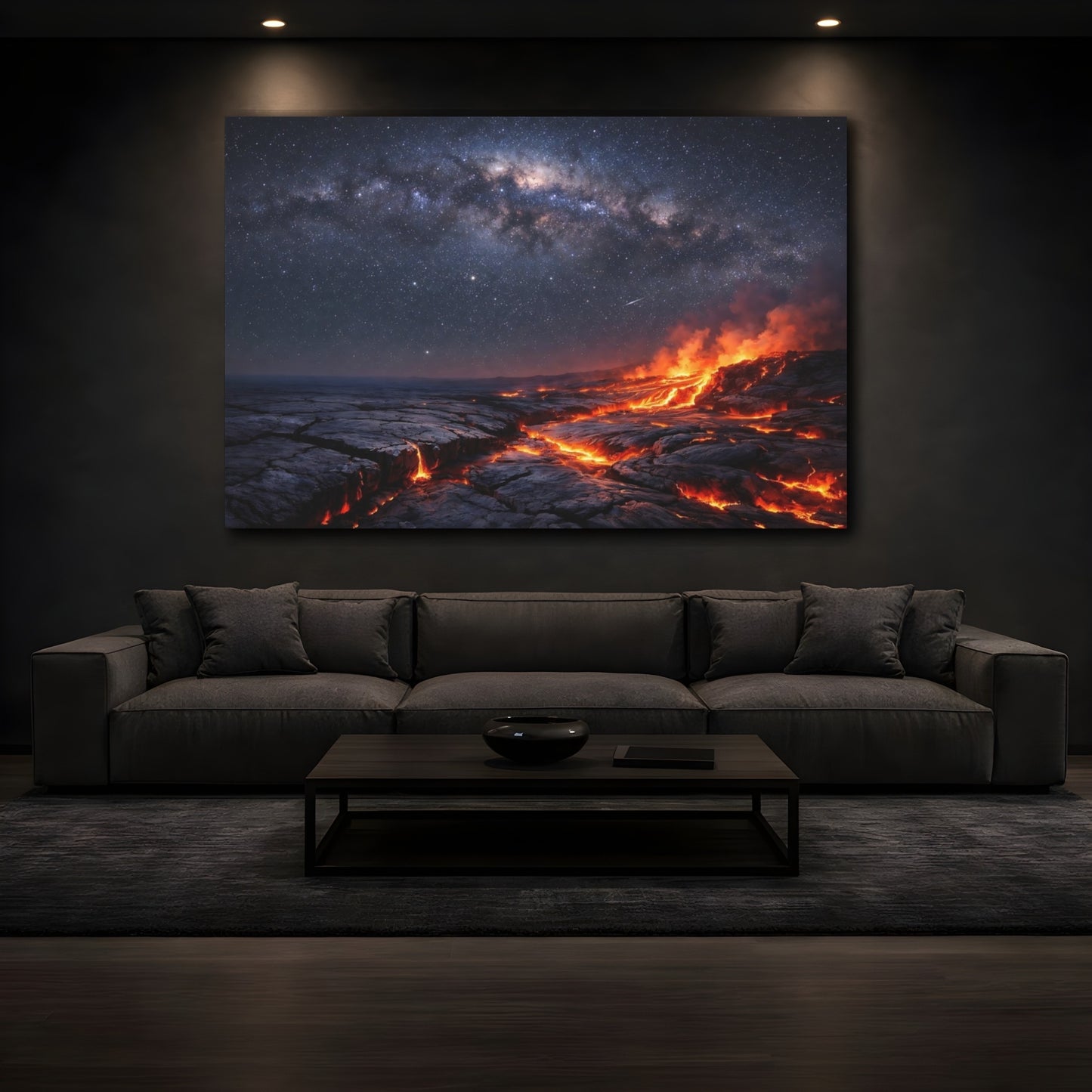 Mockup 4. Nature Volcanic Lava Lava Night Sky shown as stretched canvas wall art