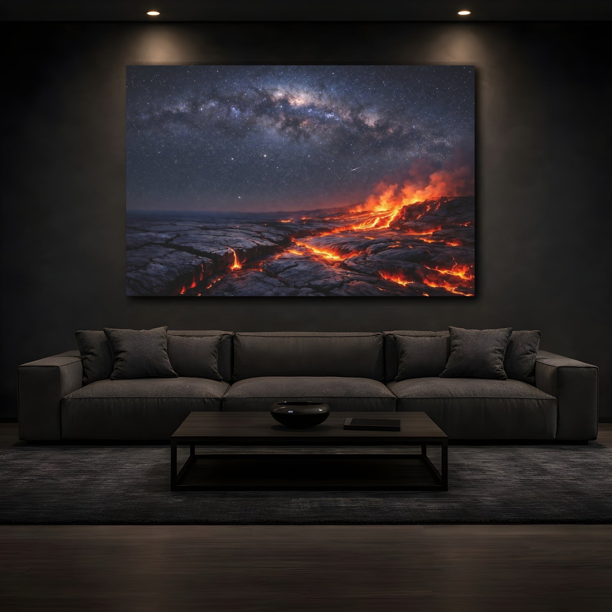Mockup 4. Nature Volcanic Lava Lava Night Sky shown as stretched canvas wall art