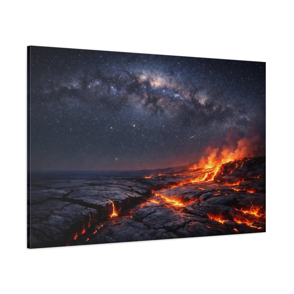 Side Mockup 1. Nature Volcanic Lava Lava Night Sky shown as stretched canvas wall art