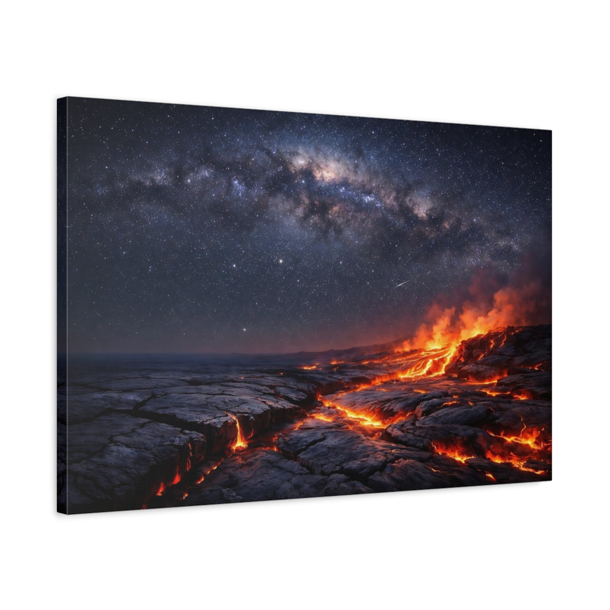 Side Mockup 2. Nature Volcanic Lava Lava Night Sky shown as stretched canvas wall art