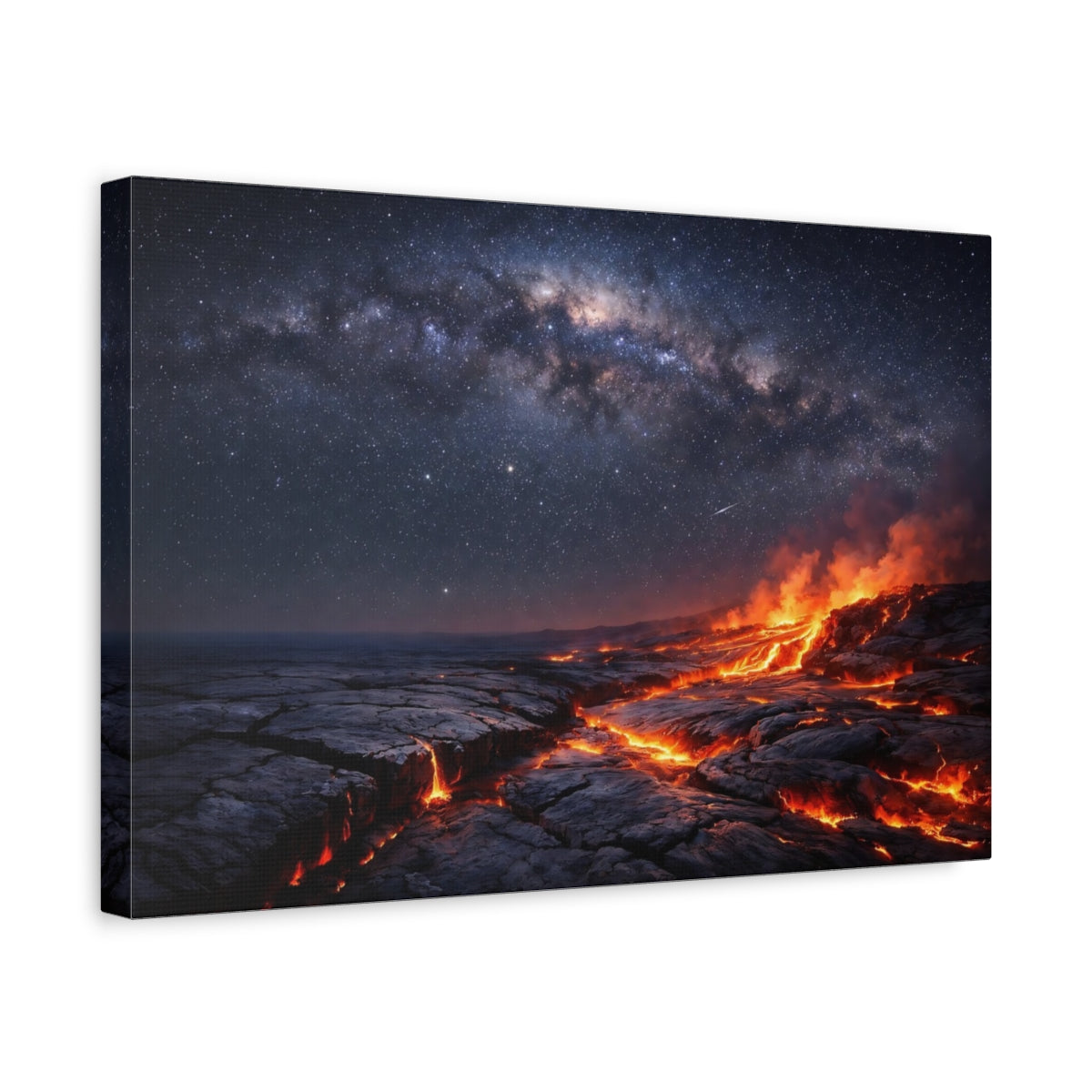 Side Mockup 4. Nature Volcanic Lava Lava Night Sky shown as stretched canvas wall art