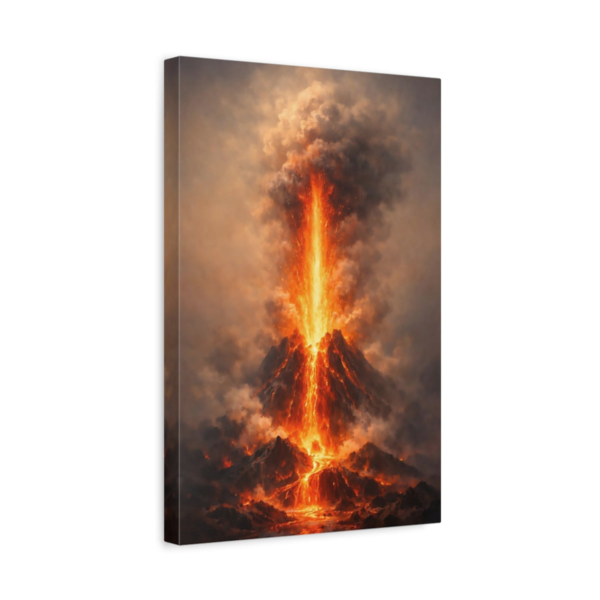 Side Mockup 4. Nature Volcano Eruption Fiery Volcano shown as stretched canvas wall art
