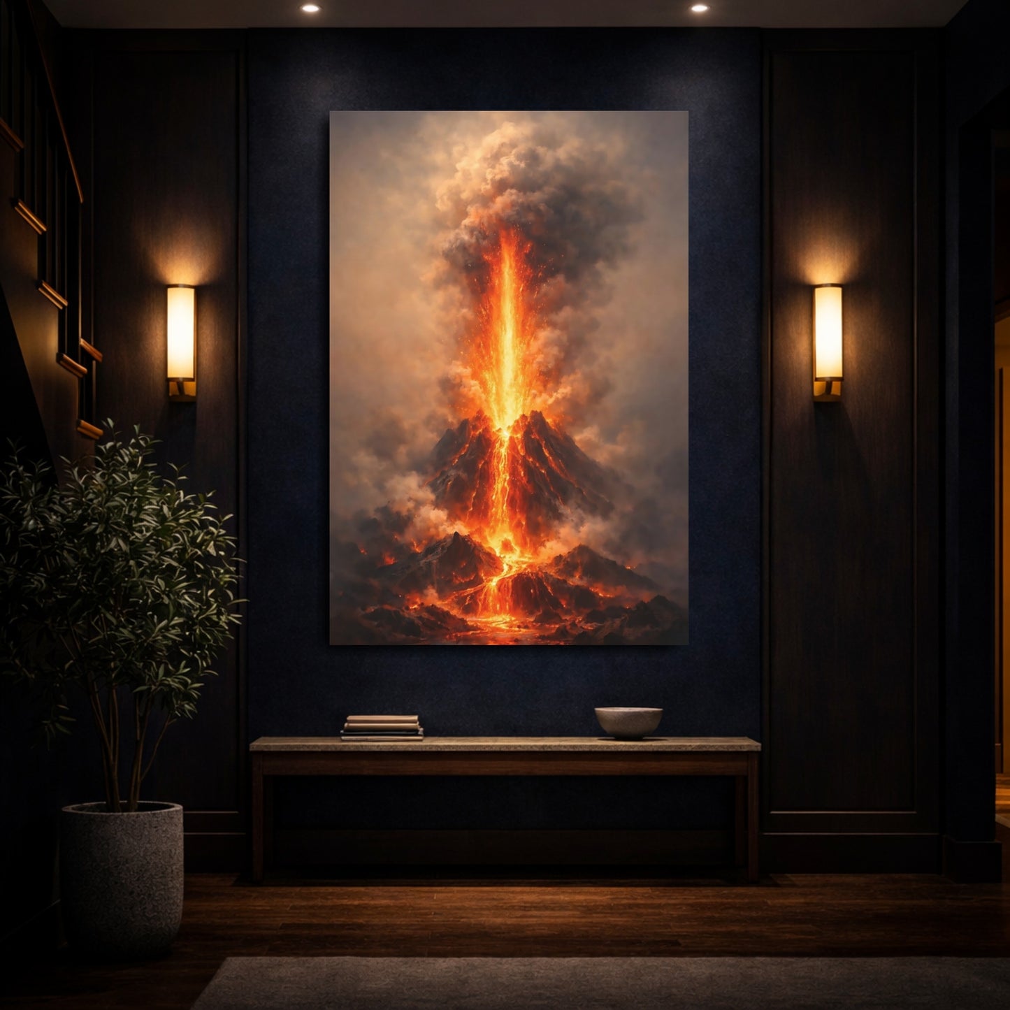 Mockup 3. Nature Volcano Eruption Fiery Volcano shown as stretched canvas wall art