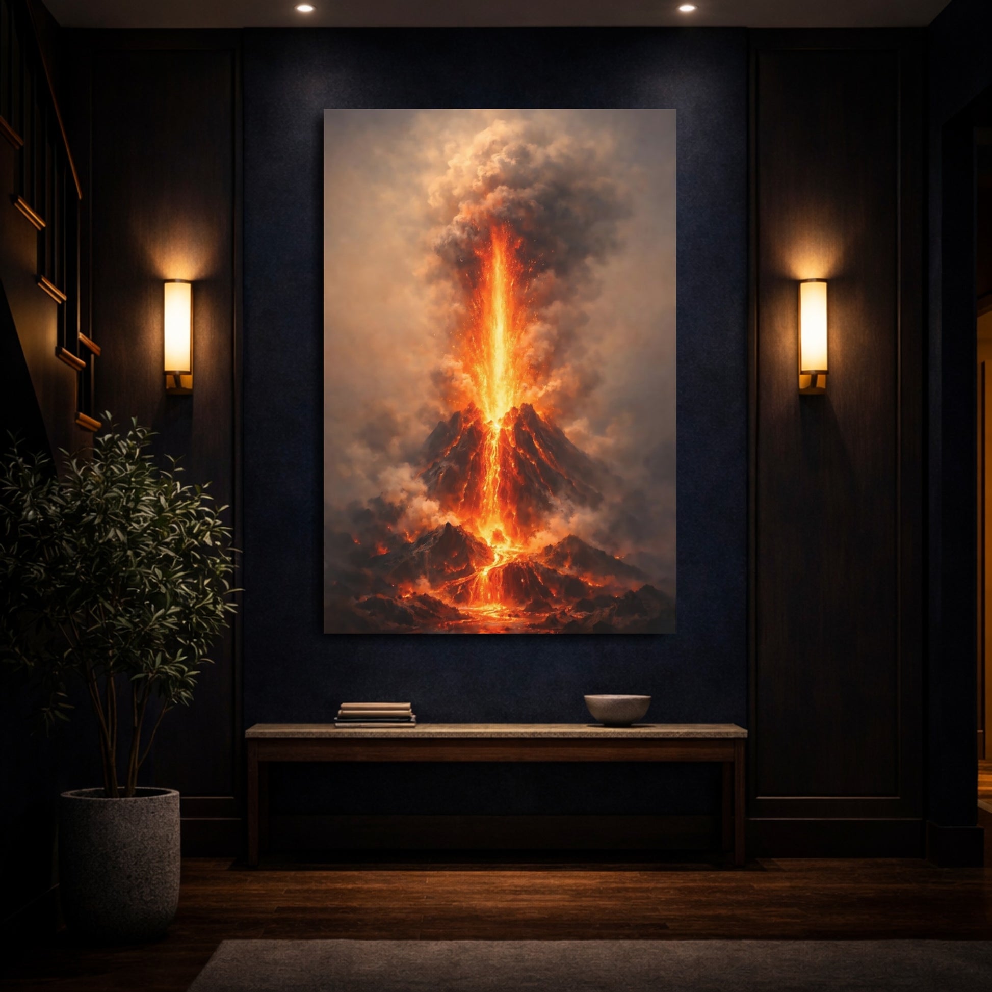 Mockup 3. Nature Volcano Eruption Fiery Volcano shown as stretched canvas wall art