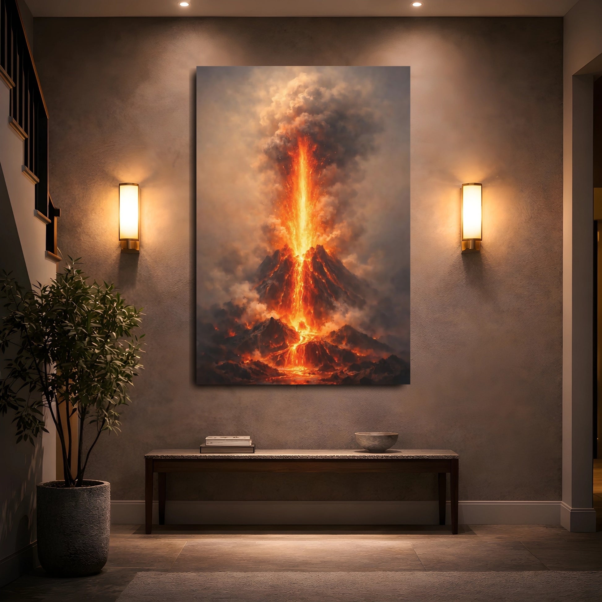 Mockup 4. Nature Volcano Eruption Fiery Volcano shown as stretched canvas wall art