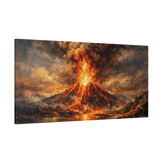 Main Mockup. Nature Volcano Eruption Orange And Black shown as stretched canvas wall art