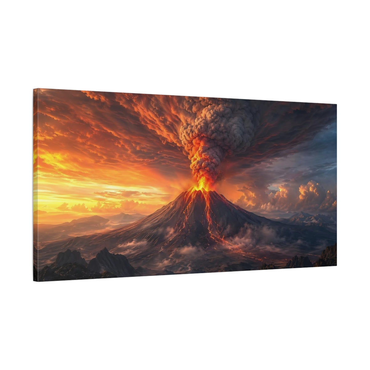Main Mockup. Nature Volcano Eruption Orange And Black shown as stretched canvas wall art