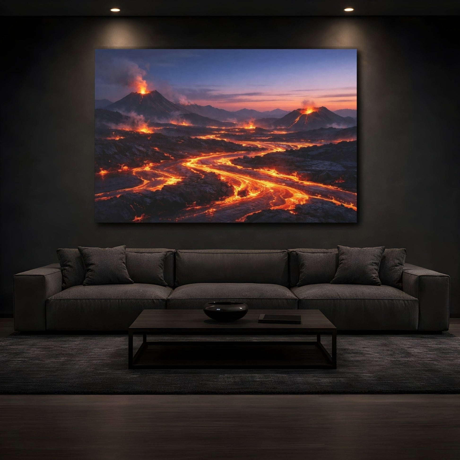 Nature Volcano Eruption Orange And Black - Canvas Wall Art Print - YesArtYes