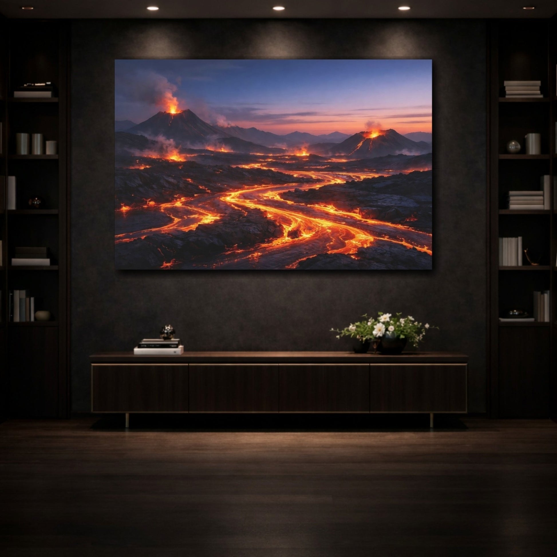 Nature Volcano Eruption Orange And Black - Canvas Wall Art Print - YesArtYes