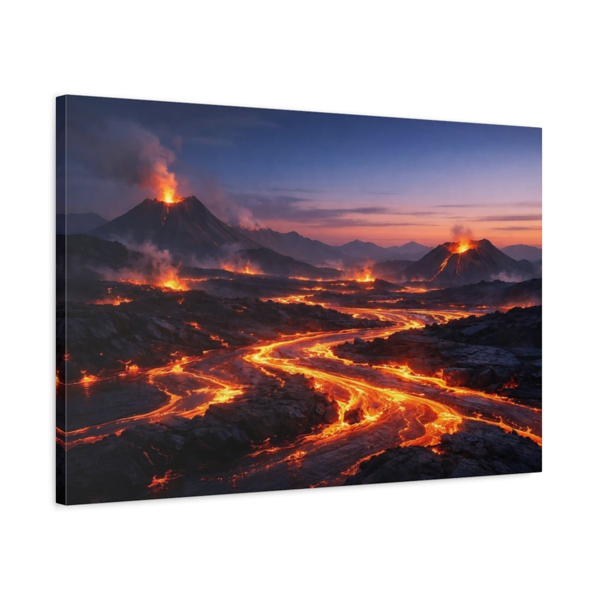 Nature Volcano Eruption Orange And Black - Canvas Wall Art Print - YesArtYes