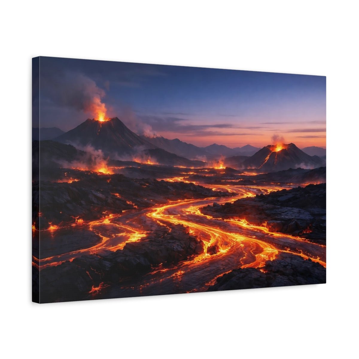 Nature Volcano Eruption Orange And Black - Canvas Wall Art Print - YesArtYes