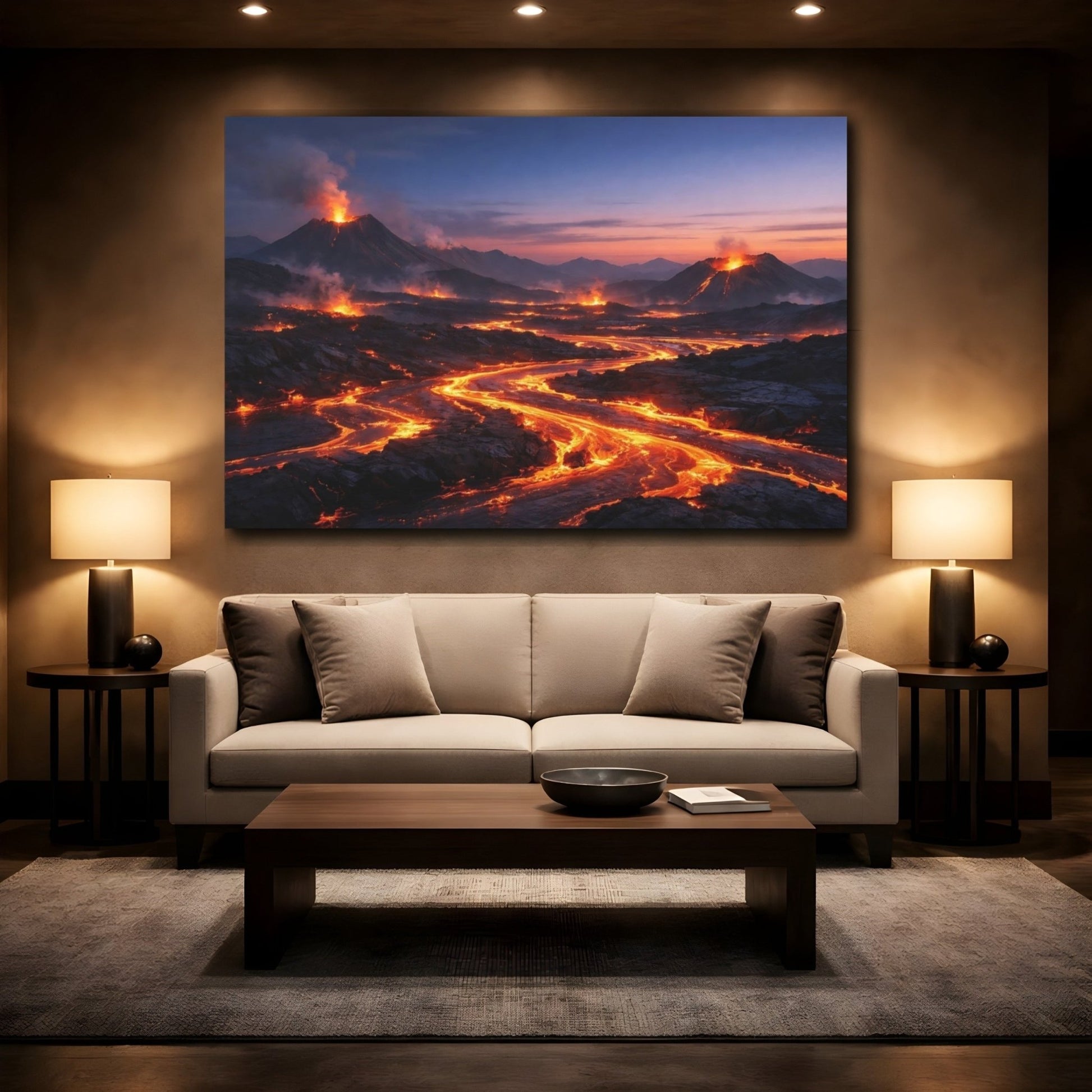Nature Volcano Eruption Orange And Black - Canvas Wall Art Print - YesArtYes